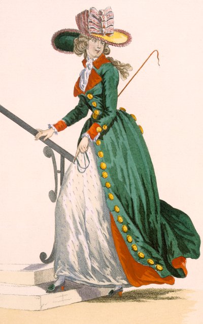 Lady wearing German style riding outfit, engraved by Le Beau, plate no.250 from 